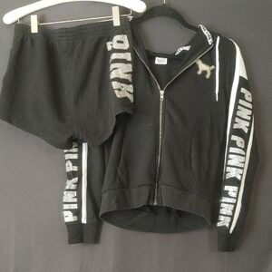 PINK Victoria's Secret Black and White Hoodie and Shorts Set